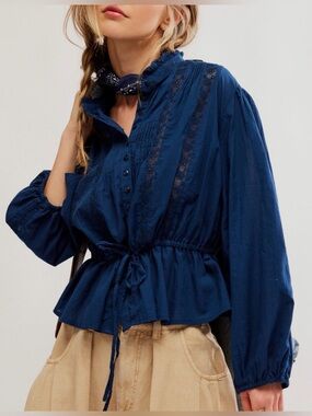 Free People Best of Me Long Sleeve Embroidered Blouse, NEW